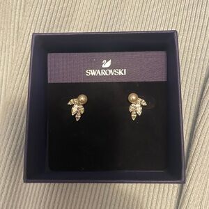 Swarovski Pearl and Crystal Leaf Earrings